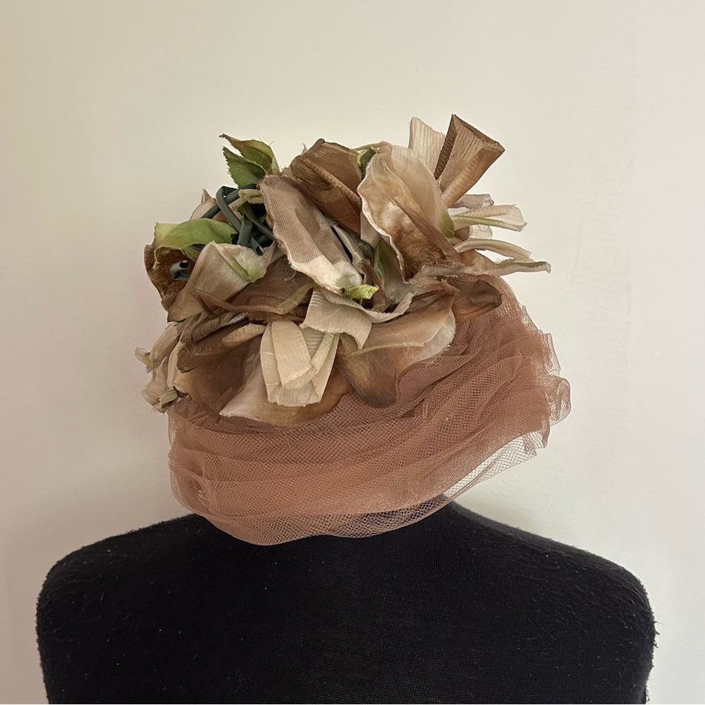 Chic Brown Floral Swirl Hat for Special Occasions - Picture 3 of 10